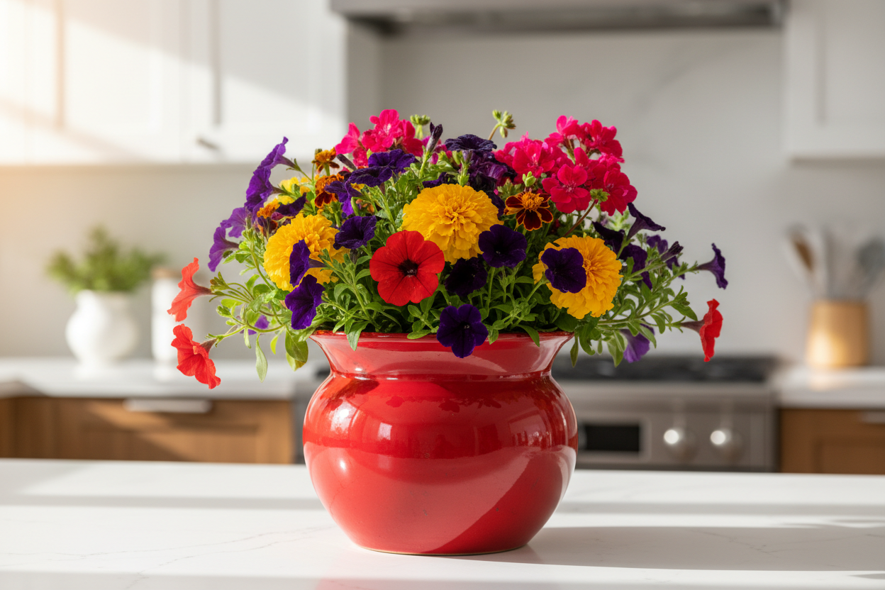 red flowers pot